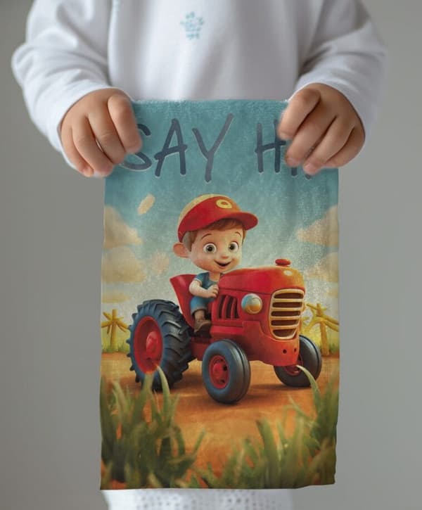 30x50 Handduk för dagis traktor gård 100% bomull