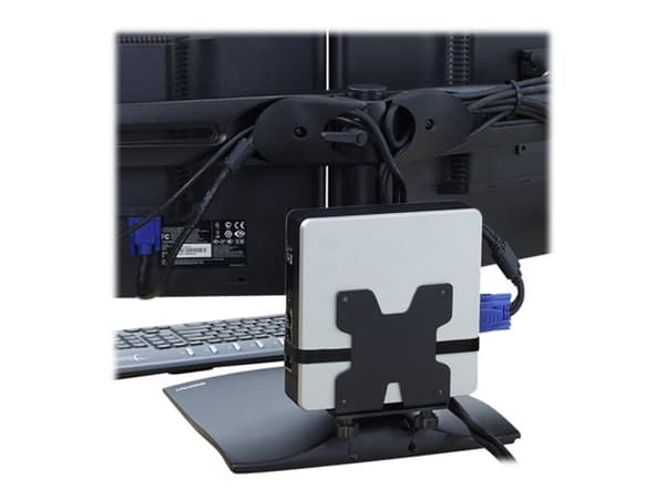 Ergotron - Mini PC-montering - monterbar under skrivebord, stangmonterbar, veggskinnemonterbar, VESA-brakett kan monteres - svart - for Ergotron NX;