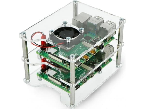 Gravlaser-etui med to vifter 2x Raspberry Pi 2B/3B/3B+/4B (GRL-16066)