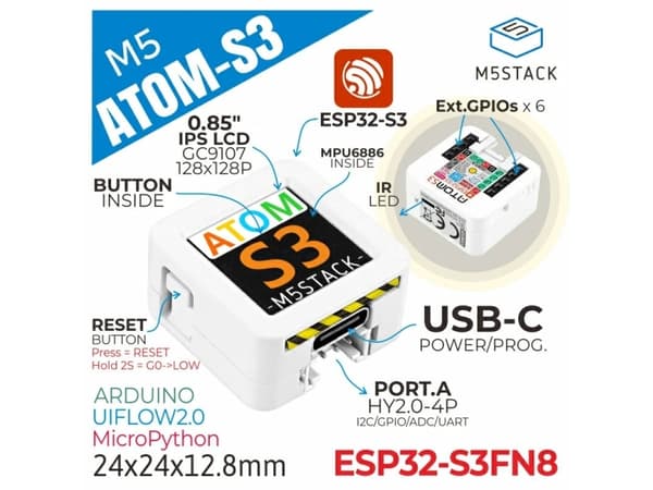 M5Stack C123, Controller, M5, M5Stack, Flerfarget, Hvit, LCD, 2,16 cm (0.85")