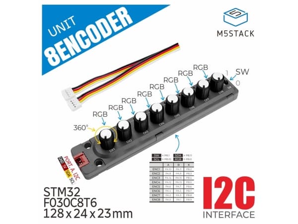 M5Stack U153, Kodesett, M5 Core, M5Stack, Sort, 5 V, 128 mm
