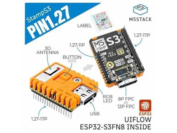 M5Stack S007-PIN127, Stacking header, M5, M5Stack, Keltainen, 0 - 40 °C, 5 V