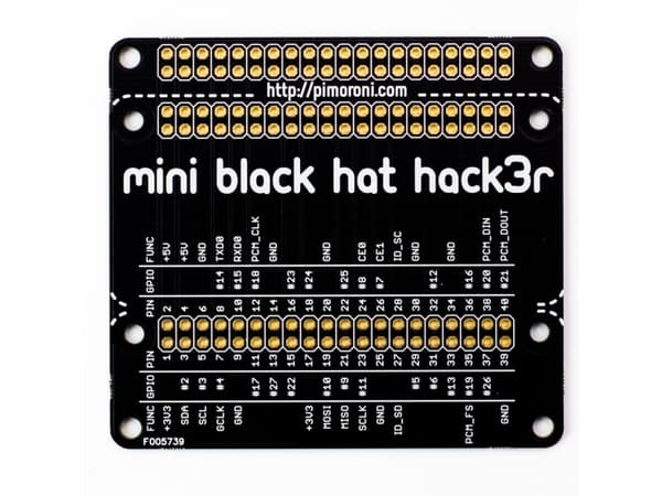 Pimoroni Mini Black HAT Hack3r, Breadboard kretskort (PCB) kit, Raspberry Pi, HAT, Raspberry Pi, Sort