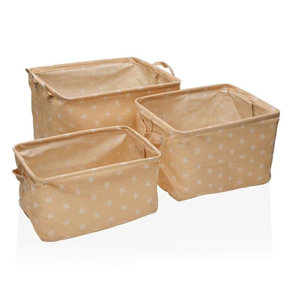 Set med stapelbara förvaringslådor Versa rect stars 25 x 22 x 35 cm 35 x 25 x 22 cm 32 x 21 x 19 cm 28 x 17 x 15 cm Beige