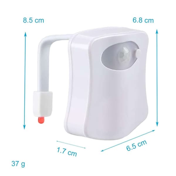 LED-Toalettlampe i hvitt med bevegelsesdetektor og 8 forskjellige farger - 7 x 5 x 9,5 cm - Et blikkfang som hjelper deg med å finne toalettet om