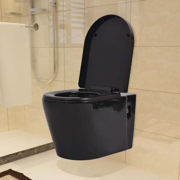 vidaXL væghængt toilet med skjult cisterne keramisk sort