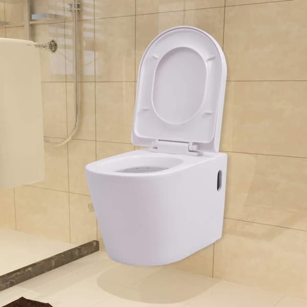 vidaXL væghængt toilet med skjult cisterne keramik hvid