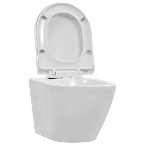 vidaXL væghængt toilet uden kant keramik hvid