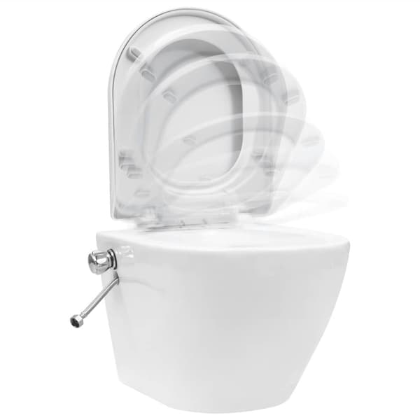 vidaXL væghængt toilet uden kant og med skjult cisterne keramik hvid