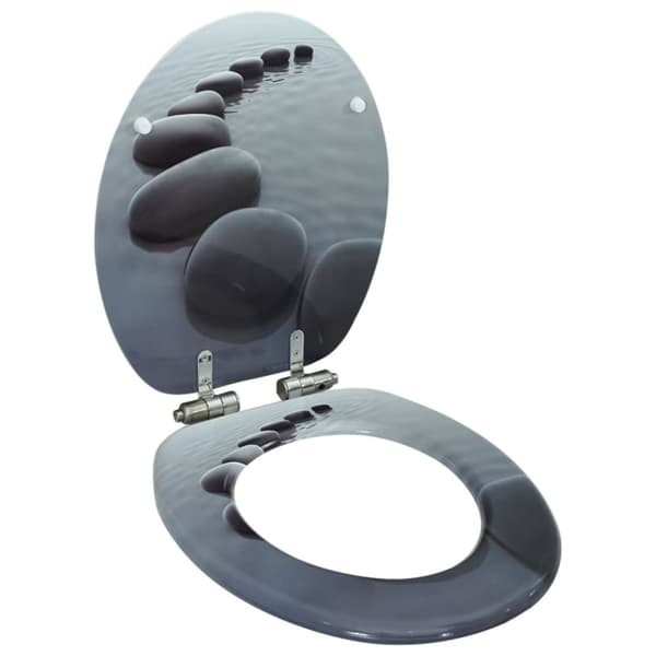 vidaXL toiletsæde med soft close-låg MDF stendesign - Toilet- & bidetsæder
