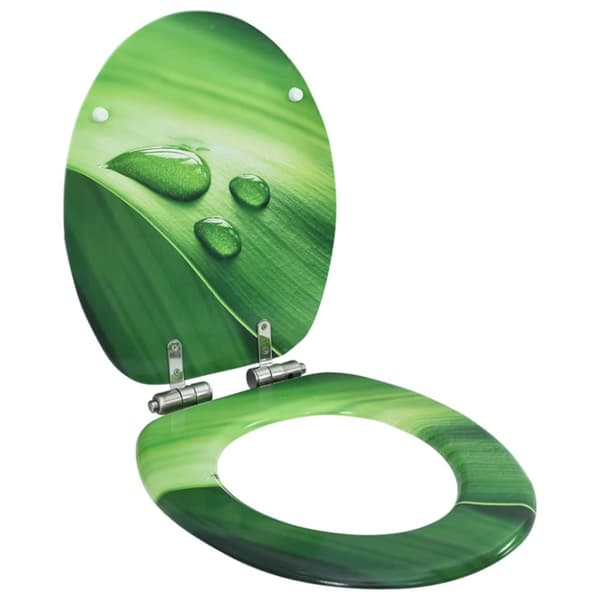 vidaXL toiletsæde med soft close-låg MDF vanddråbedesign grøn - Toilet- & bidetsæder