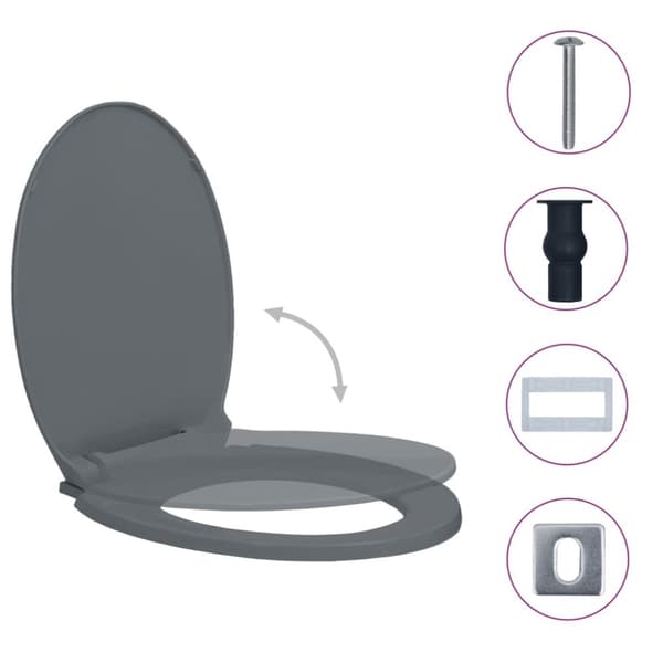 vidaXL toiletsæde med soft close og  quick release-funktion oval grå -  Toilet- & bidetsæder
