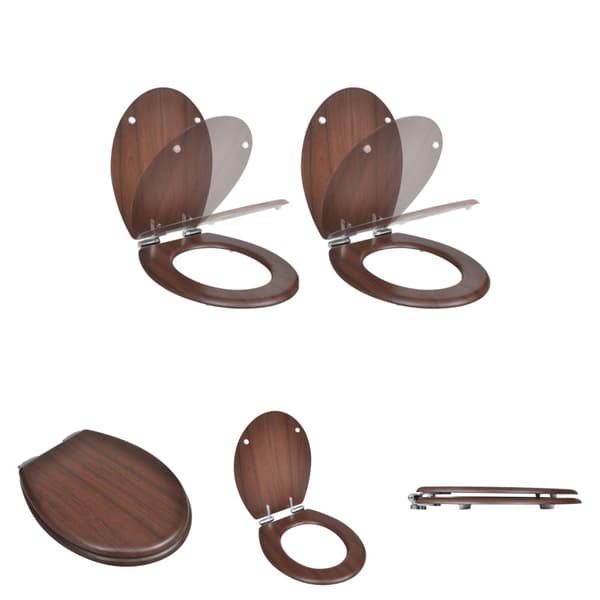 The Living Store Toalettsitsar med mjuk stängning 2 st MDF brun -  Toalett- & bidésitsar