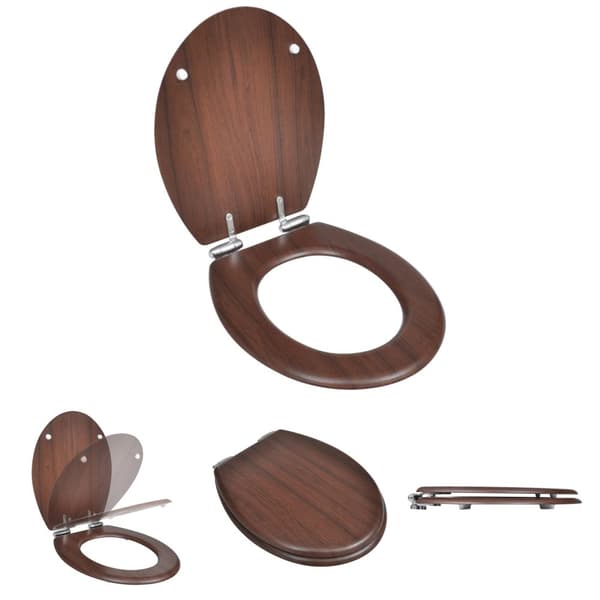 The Living Store toiletsæde MDF soft close-låg enkelt design brun -  Toilet- & bidetsæder