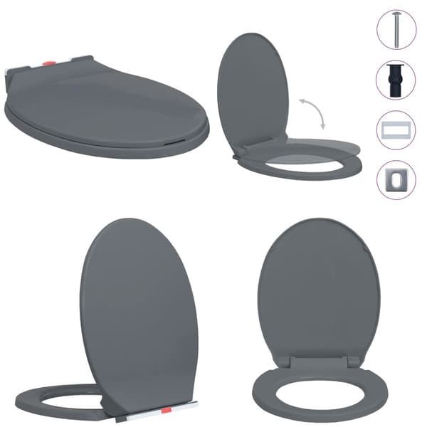 Toiletsæde med soft close og  quick release-funktion oval grå - Toiletsæde - Toiletsæder - Home & Living