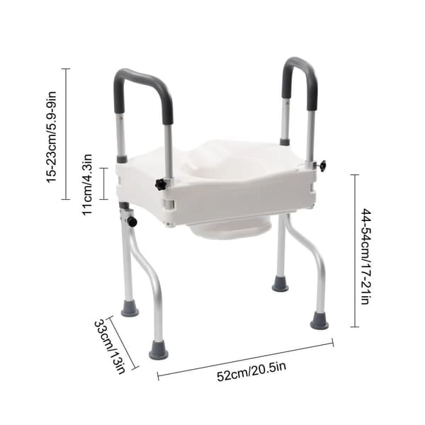 Toalettförstärkningsstol, Justerbara armstöd, 170° benrotation, Ergonomisk design