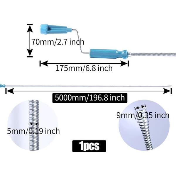 Renspolning av rörspiral 5 m x 5 mm - Avloppsspiral - Med borrspets - Spiral - För rör - För blockering