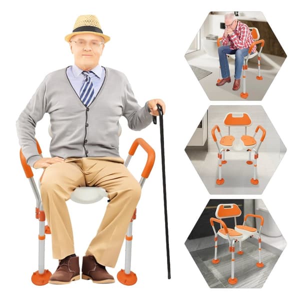 Duschstol, Höjdjusterbar, Bekväm Ryggstöd,Orange