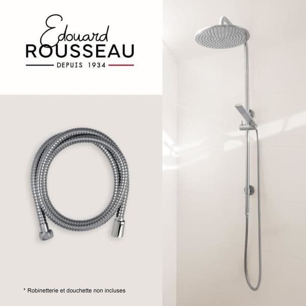 Duschslang - ROUSSEAU - Vridsäker metallmutter - Säkerhetsklämmor - Längd 1,75 m - Enkelgrepp i förkromat rostfritt stål