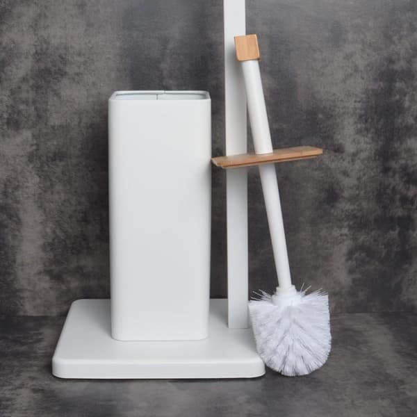 Toiletrulleholder stående med toiletbørste - 20x64cm - hvid bambus