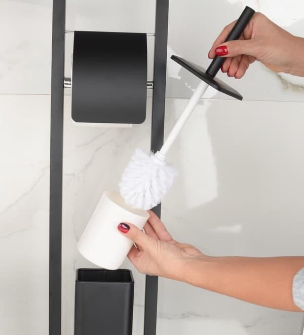 WC-rullan teline seisomassa wc-harjalla - 20x80cm - musta