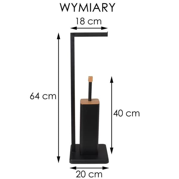 WC-paperiteline seisomassa wc-harjalla - 20x64cm - musta bambu