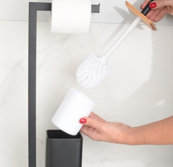WC-paperiteline seisomassa wc-harjalla - 20x64cm - musta bambu