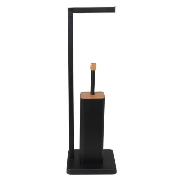 Toiletrulleholder stående med toiletbørste - 20x64cm - sort bambus