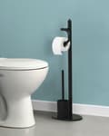 Miniatyrbild 4 av 7: Toalettpappershållare och Borstställ Svart Stål Plast Pulverlackerad Matt Fristående Modern Badrumstillbehör