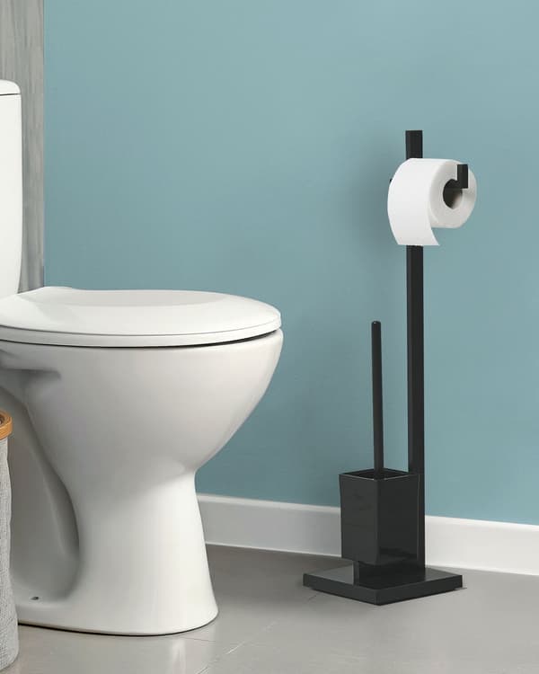 WC-paperi- ja harjateline musta 18 x 70 x 18 cm teräs kromattu kiiltävä