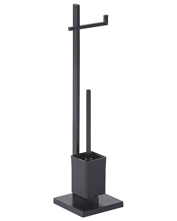 WC-paperi- ja harjateline musta 18 x 70 x 18 cm teräs kromattu kiiltävä