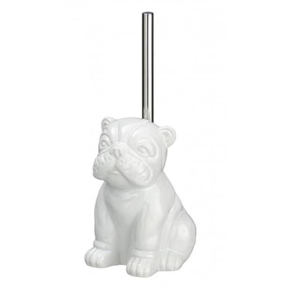 WENKO Original Bulldog Toalettborste, Svart Silikon Toalettborste, Keramik, 12x19,5x15,5 cm, Vit
