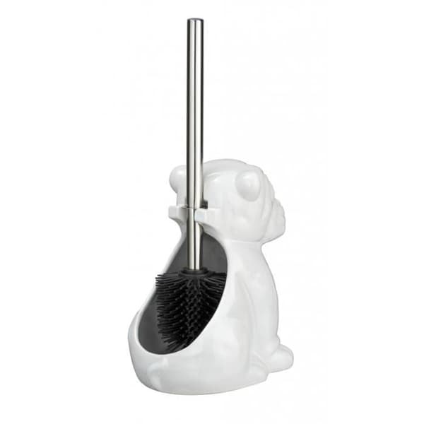 WENKO Original Bulldog Toalettborste, Svart Silikon Toalettborste, Keramik, 12x19,5x15,5 cm, Vit