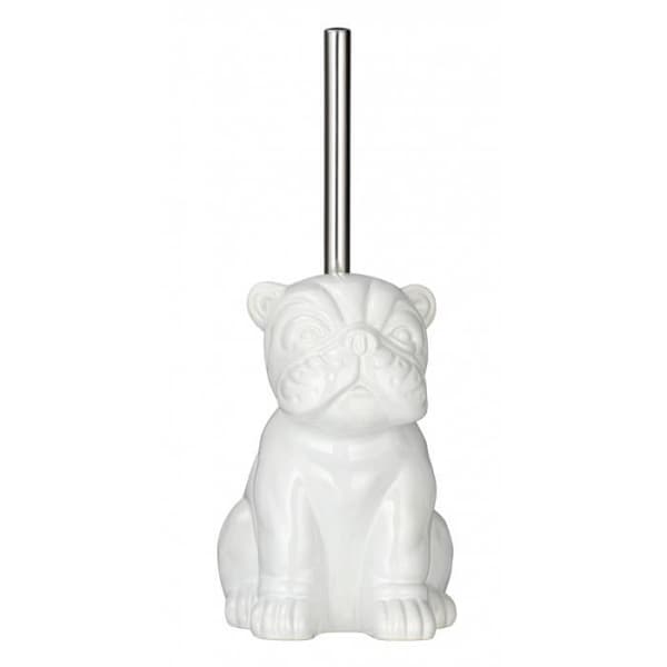 WENKO Original Bulldog Toalettborste, Svart Silikon Toalettborste, Keramik, 12x19,5x15,5 cm, Vit