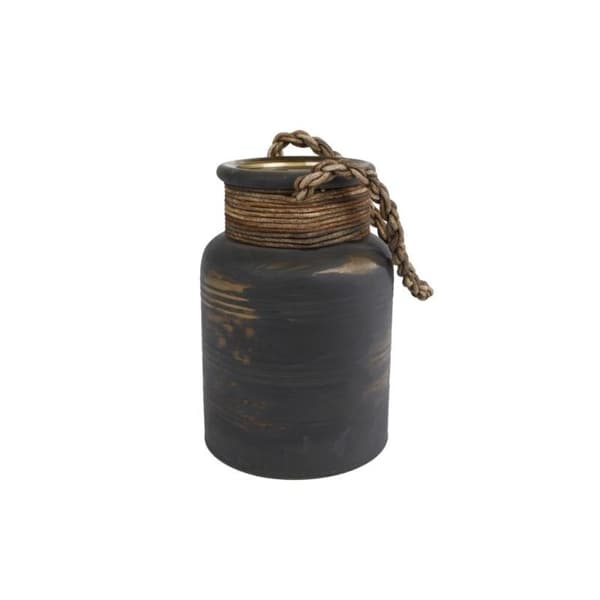 Vase Ralf M/lædersnor L Brunt Glas 14x14x20cm