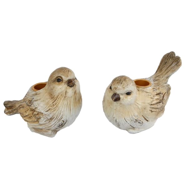 Ljusstake Bird Jack Cream/Brun Polystone 13,5x9x10,2 cm