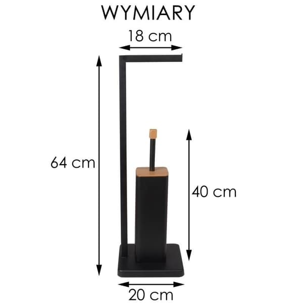 Sort fritstående toiletpapirholder med integreret børsteholder - Holdbar, stabil og stilfuld design