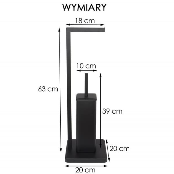 Sort fritstående toiletbørste med integreret toiletpapirholder - Nem DIY-samling, Moderne design