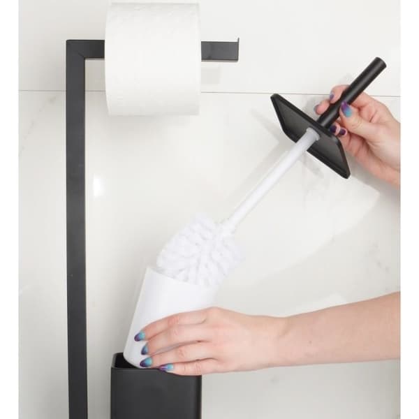 Sort fritstående toiletbørste med integreret toiletpapirholder - Nem DIY-samling, Moderne design