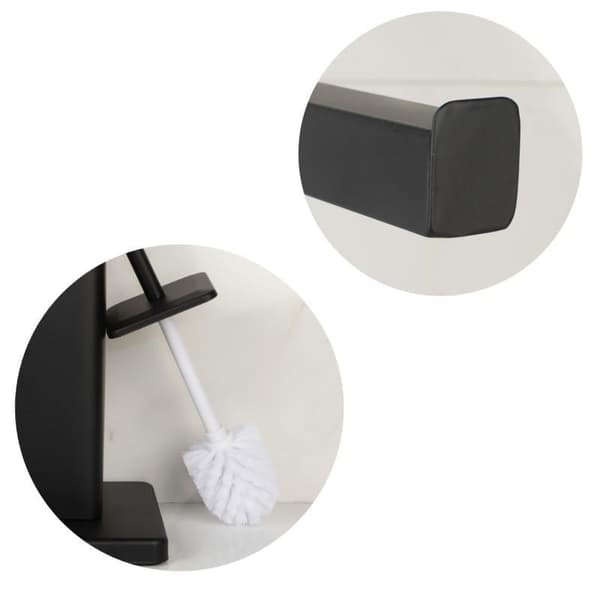 Sort fritstående toiletbørste med integreret toiletpapirholder - Nem DIY-samling, Moderne design
