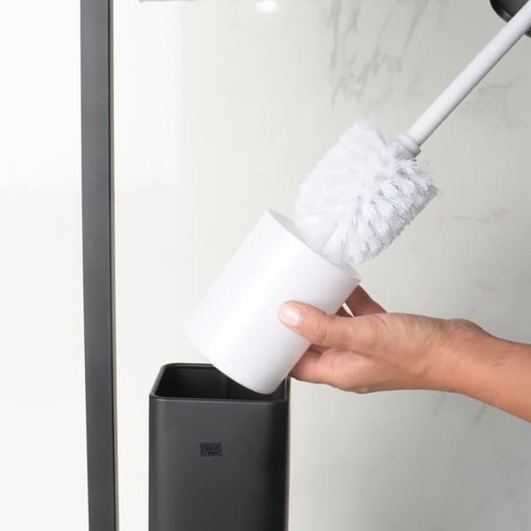 Sort fritstående toiletbørste med integreret toiletpapirholder - Nem DIY-samling, Moderne design