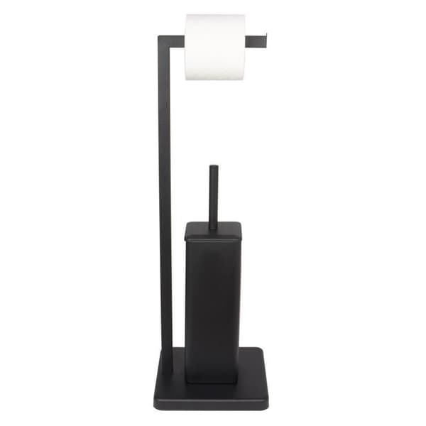 Sort fritstående toiletbørste med integreret toiletpapirholder - Nem DIY-samling, Moderne design