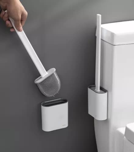 Seinään kiinnitettävä wc-harja pidikkeellä - valkoinen, tilaa säästävä muotoilu
