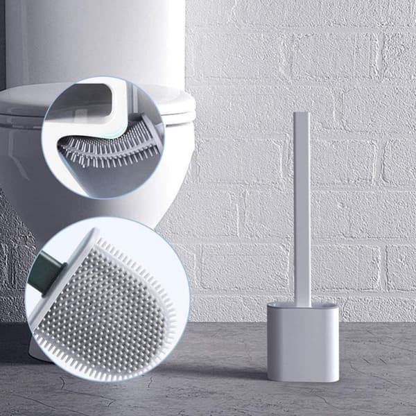 Väggmonterad toalettborste med hållare – vit, platsbesparande design Vit