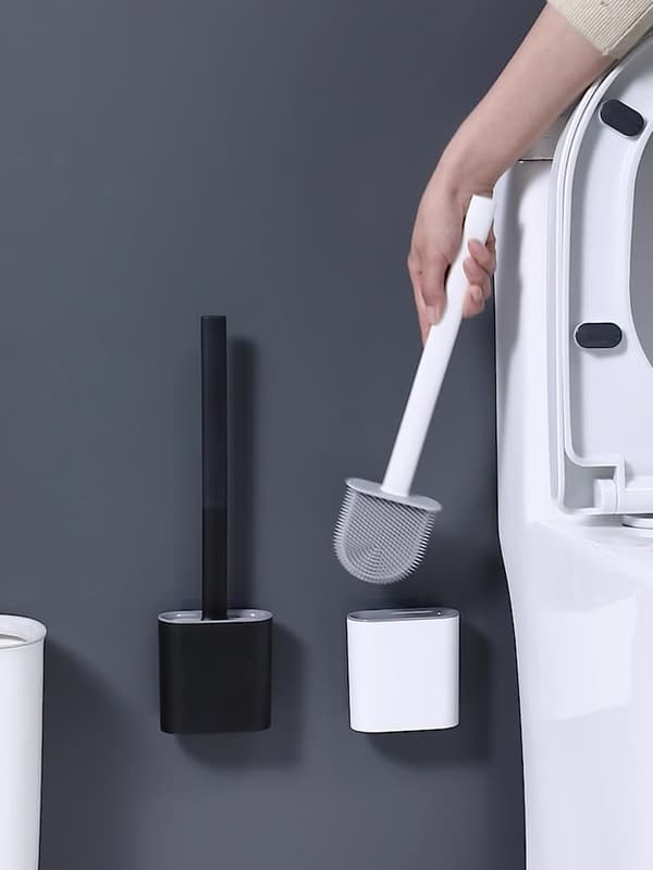 Seinään kiinnitettävä wc-harja pidikkeellä - valkoinen, tilaa säästävä muotoilu