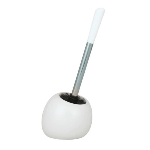 WENKO Polaris keramisk toalettborstehållare, svart toalettborste, utbytbar toalettborste, 19x34,6x14,6 cm, Vit