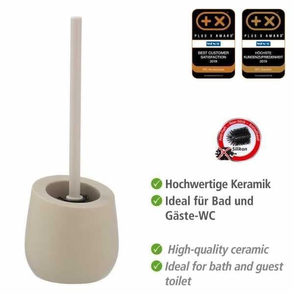 WENKO Badi keramisk toalettborstehållare, svart silikon toalettborste, keramik, Ø 13,5 x 38 cm, matt beige
