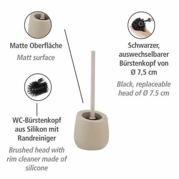 WENKO Badi keramisk toalettborstehållare, svart silikon toalettborste, keramik, Ø 13,5 x 38 cm, matt beige