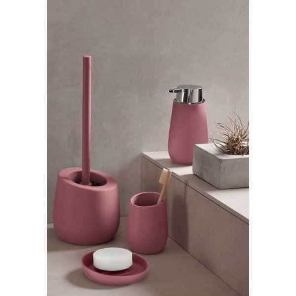 Badi rosa keramisk toalettborsthållare, svart silikon toalettborste med silikon toalettborsthuvud Ø 7,5 cm, non-stick,