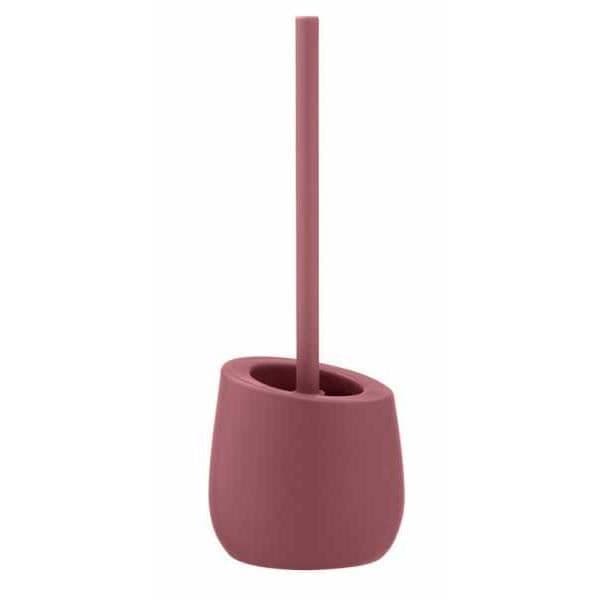 Badi rosa keramisk toalettborsthållare, svart silikon toalettborste med silikon toalettborsthuvud Ø 7,5 cm, non-stick,